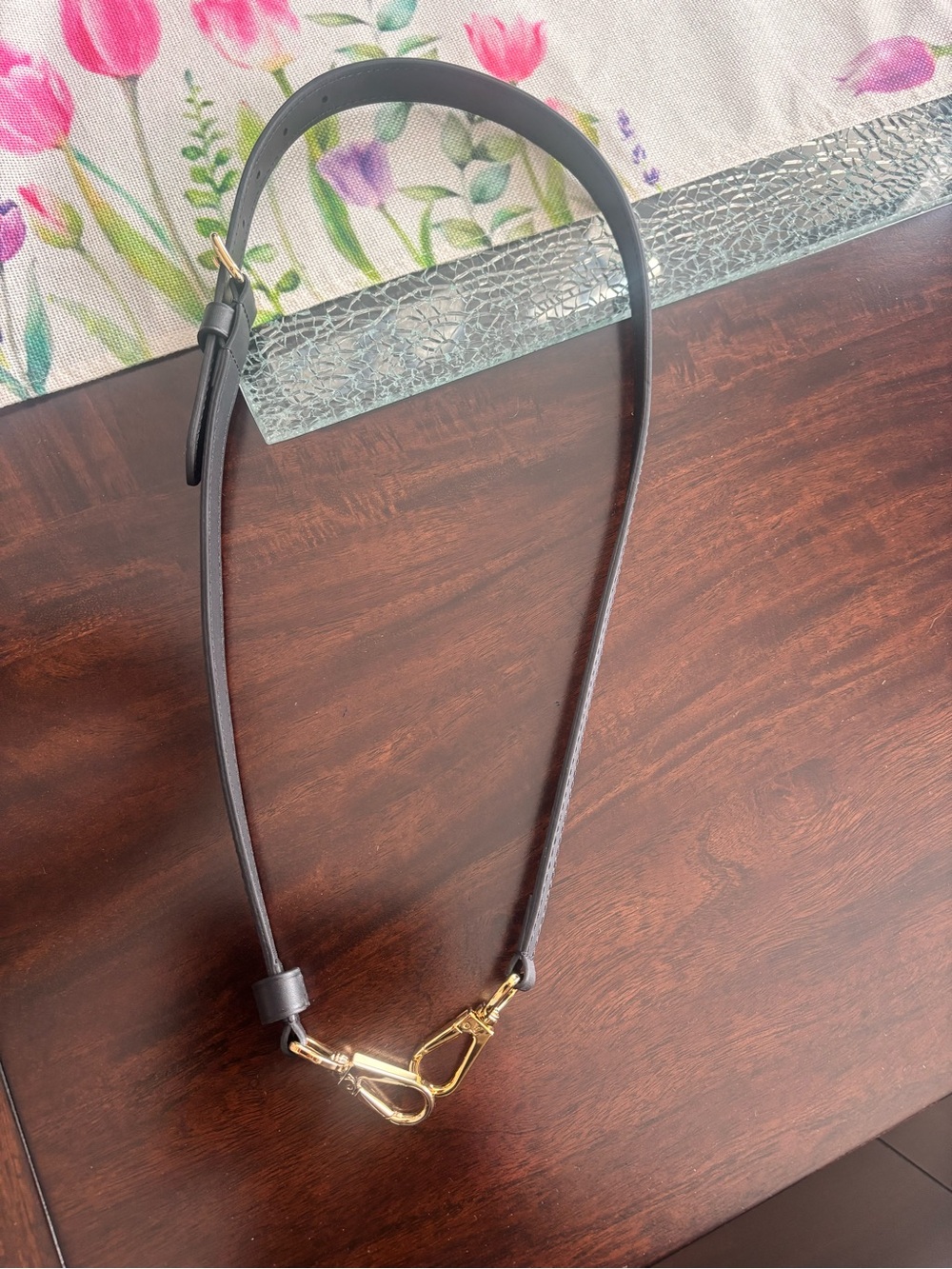 LV Black Leather Strap with Gold Hardware